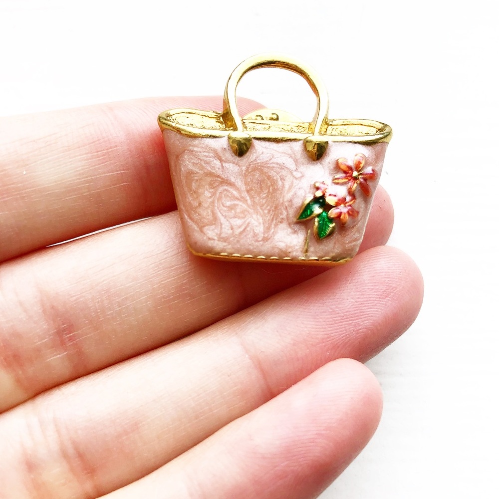 Vintage Avon gold & enamel tote purse pin